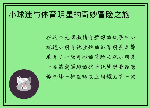 小球迷与体育明星的奇妙冒险之旅